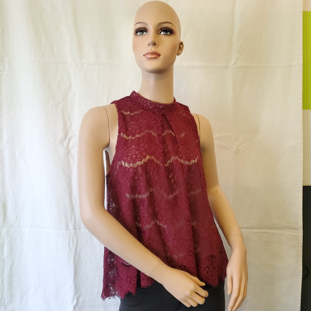 Burgundy Lace Mock Neck Top